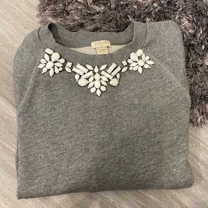 J. Crew Women’s Gray White Jeweled French Terry pullover sweatshirt size small